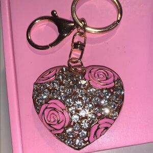 Heart purse/bag charm Keychain with crystals & roses